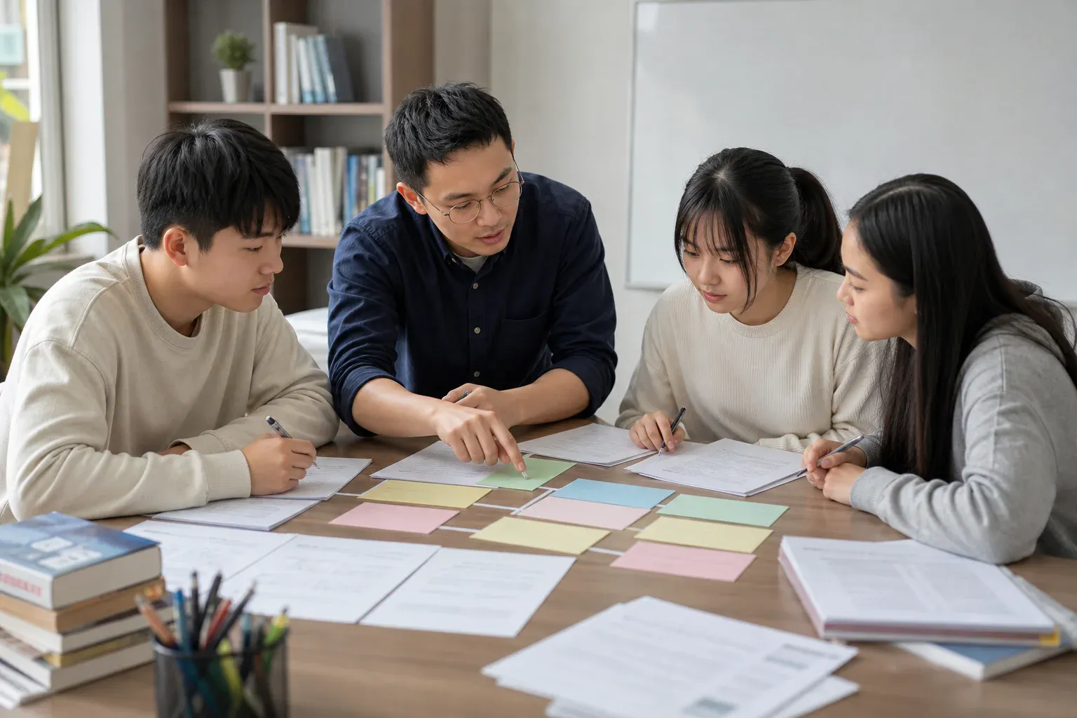 马来西亚学生在导师指导下练习SPM英文写作与语法